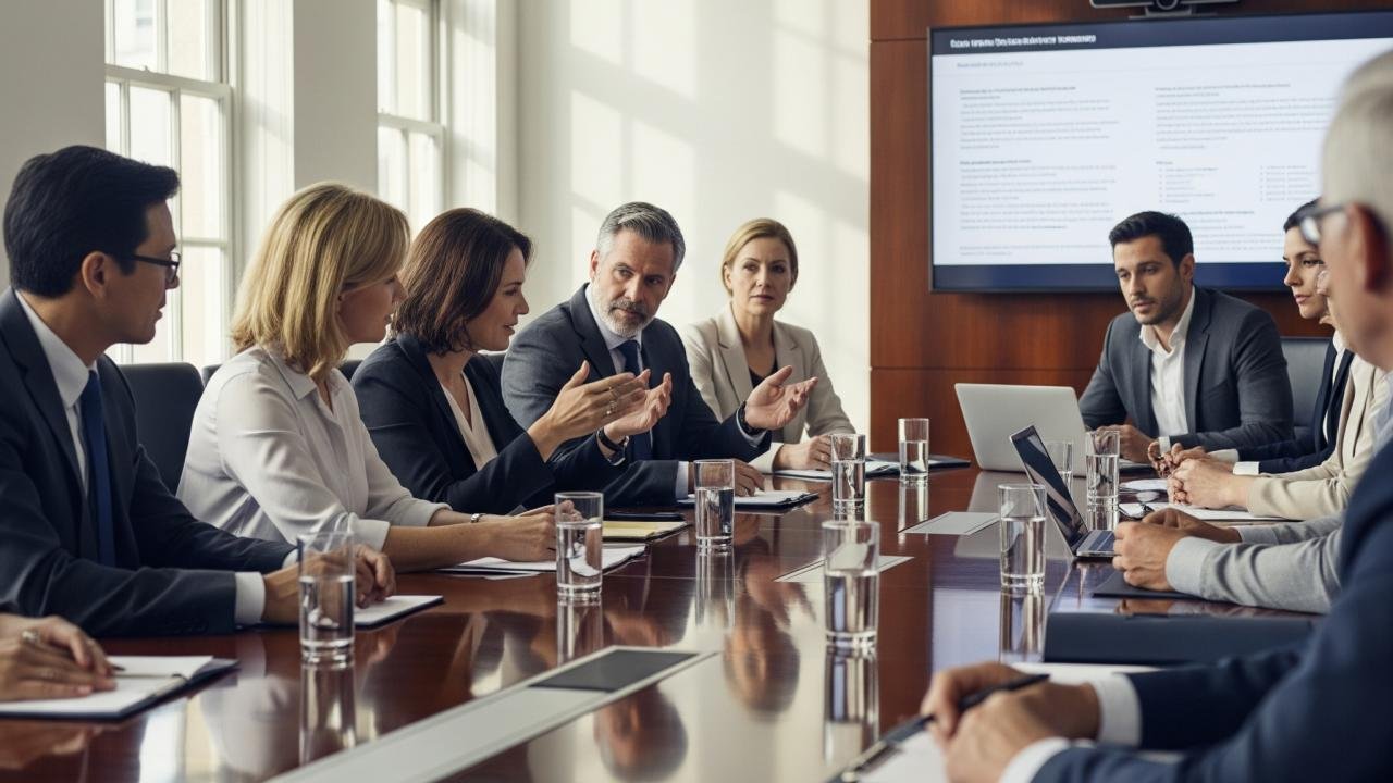 Equipo directivo de JUVERA en reunión de trabajo definiendo acciones legales