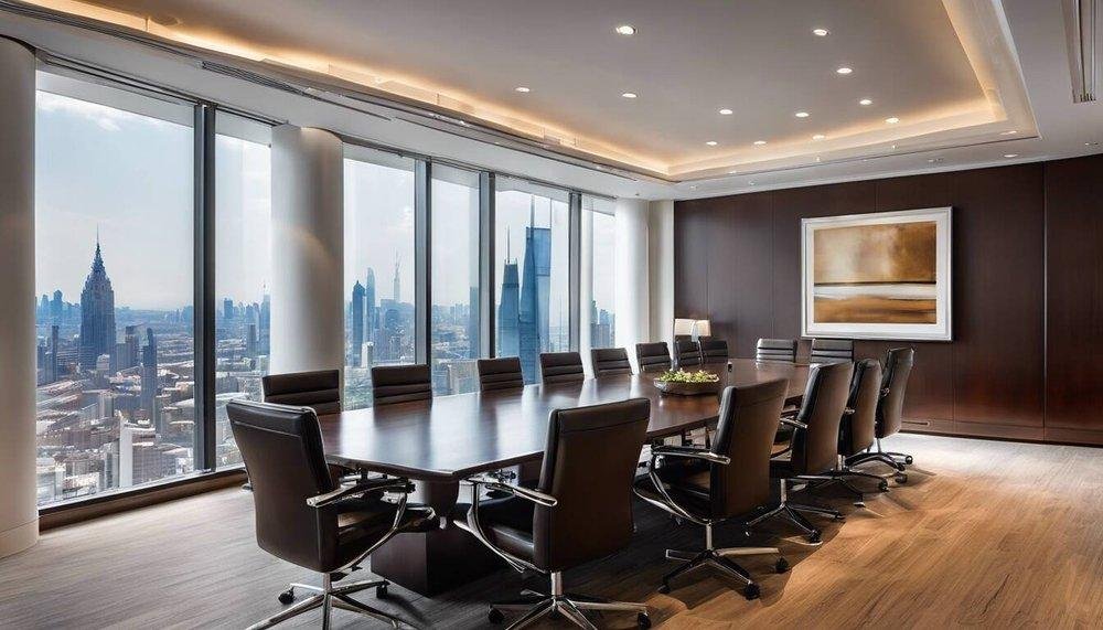 Sala de juntas ejecutiva de JUVERA con vista panorámica a la ciudad
