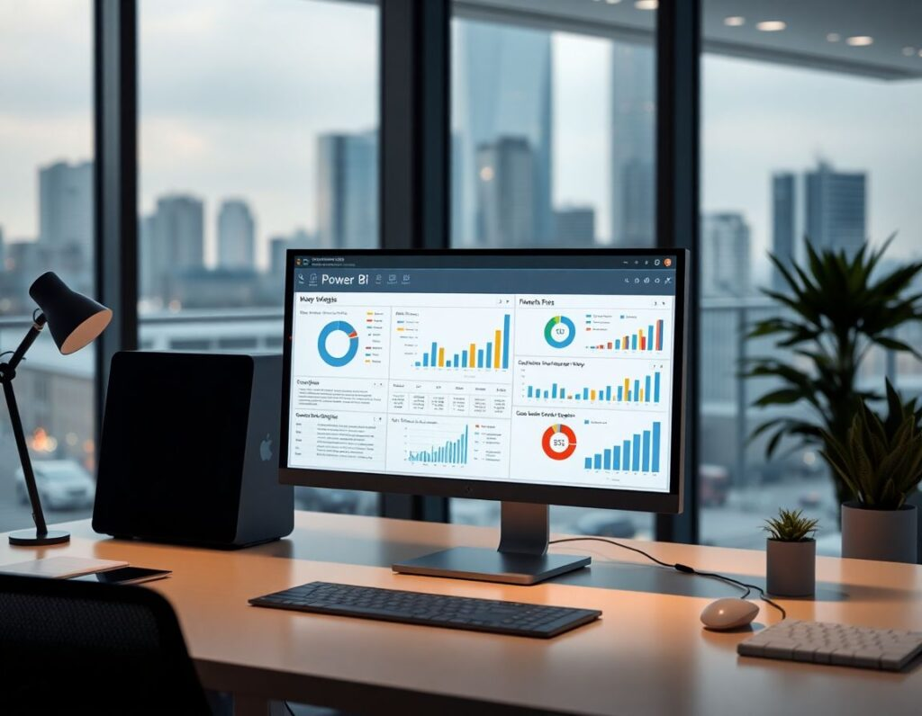 Tablero de indicadores financieros en un monitor de oficina