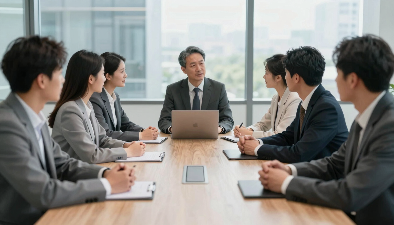 Equipo de trabajo en reunión de junta directiva